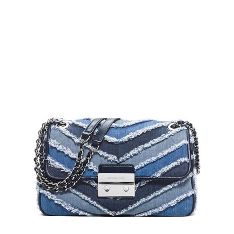 michael kors sloan large denim chevron shoulder bag|mk sloan.